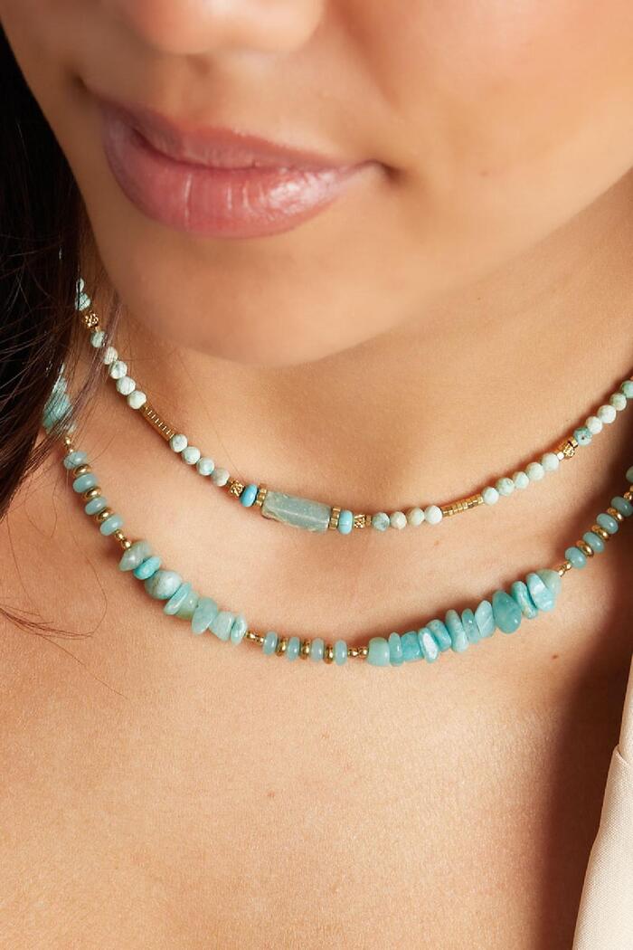 Necklace many beads - Natural stones collection Turquoise & Gold Stainless Steel Picture3